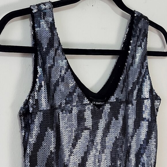 Le Chateau Sequin Mini Dress XXS V-neckline Black Silver Shiny Party Dress NWT - Picture 5 of 12